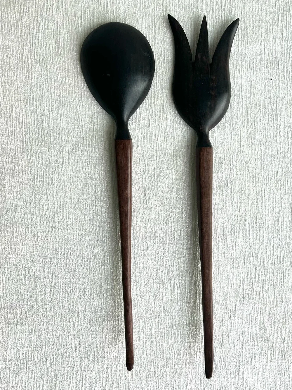 HANDCRAFTED exotic hard wood (ebony/rosewood) salad server set african ⭐️NEW⭐️